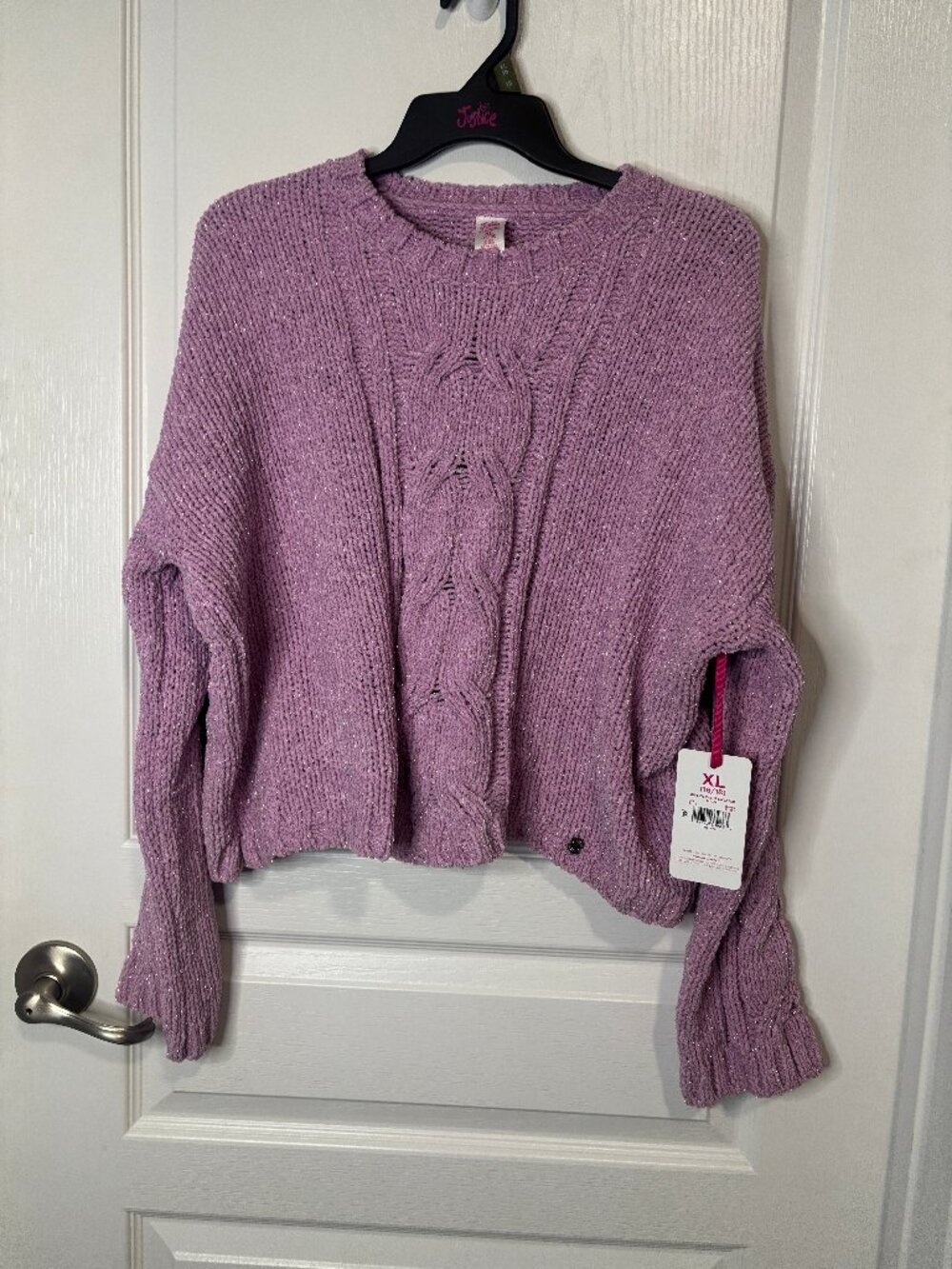 Justice Girls Cable Knit Sweater, Rose Color, Size XL (16/18) NEW